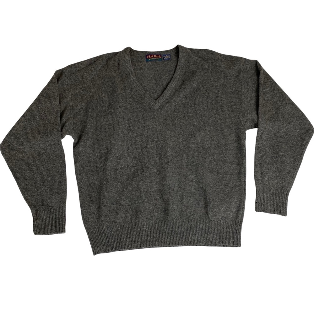 Jos A Bank Sportswear Men V Neck Sweater Size XL Grey 100% Lambswool Long sleeve - Picture 3 of 8